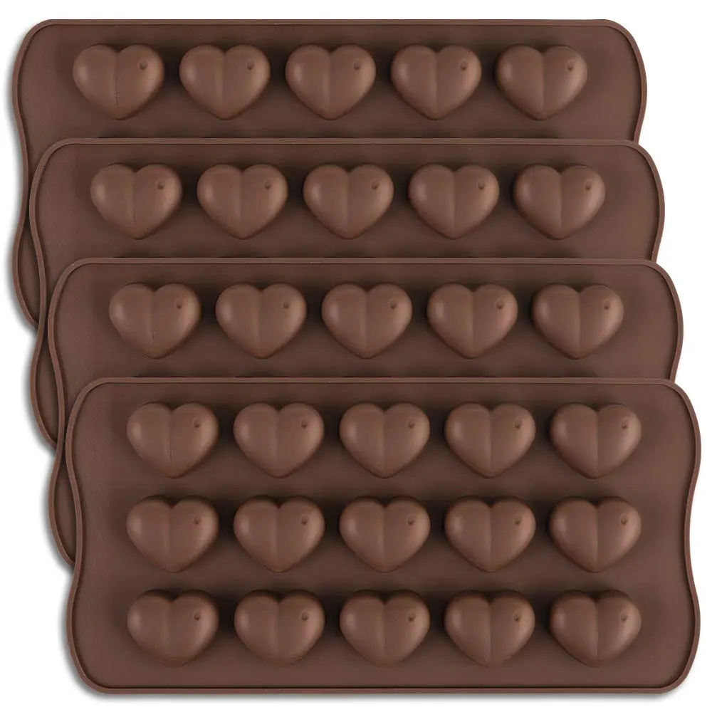 15-cavity Dimpled Heart Shape Chocolate Mold  Silicone Valentine Gummy And Candy