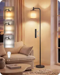 Dimmable Floor Lamp for Living Room with Remote and Foot Switch, Modern Standing, Corner Lamp,10W Bulb 3 Color Temperatures, for Bedroom, Office, Corner, ETL Listed, Black and Beige