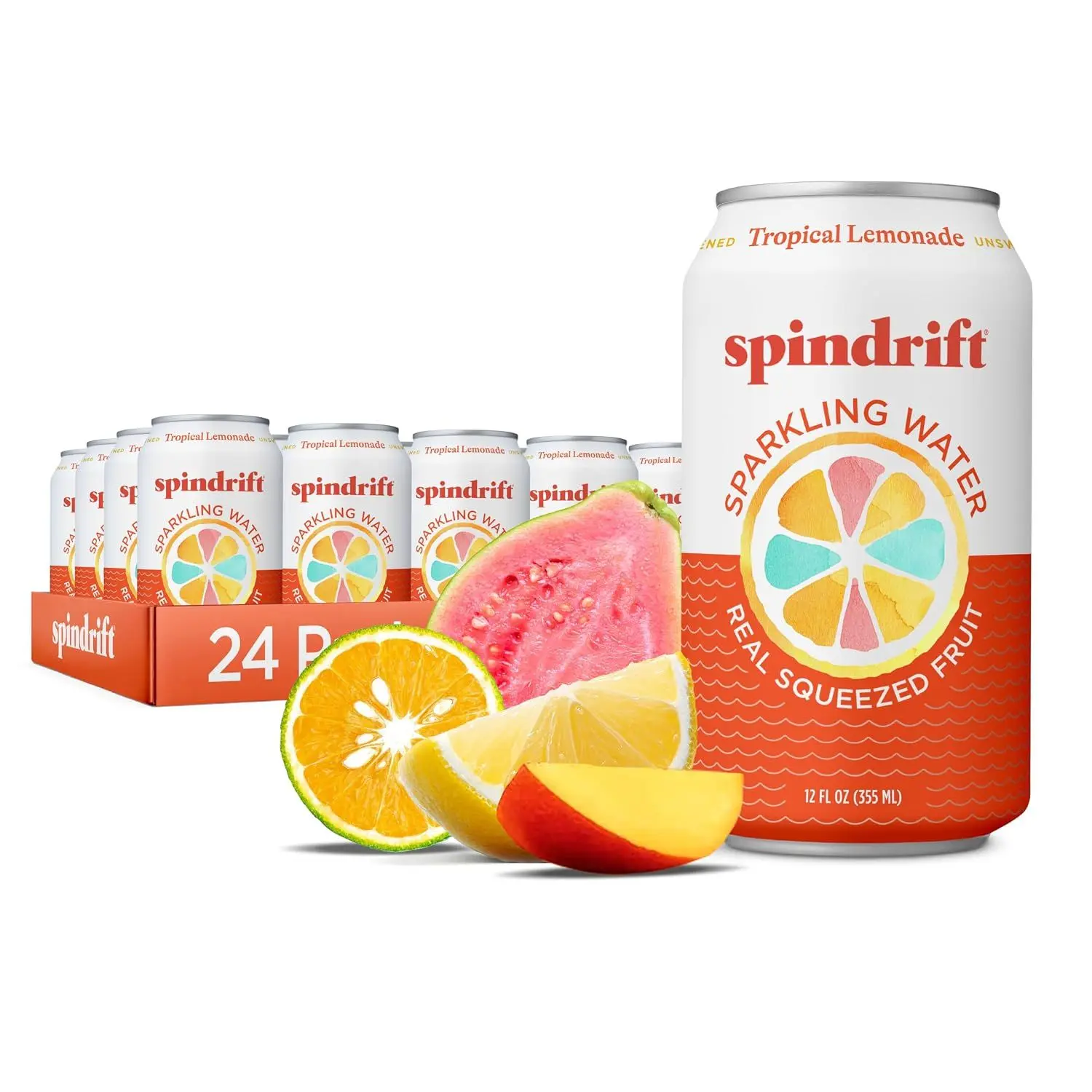 Spindrift Sparkling Water, Lemon Flavored, Made with Real Squeezed Fruit, 12 Fl Oz Cans, Pack of 24 (Only 3 Calories per Can)