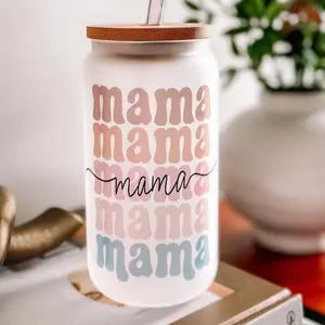 MAMA Glass Reusable Tumbler & Straw- w/ Bamboo Lid