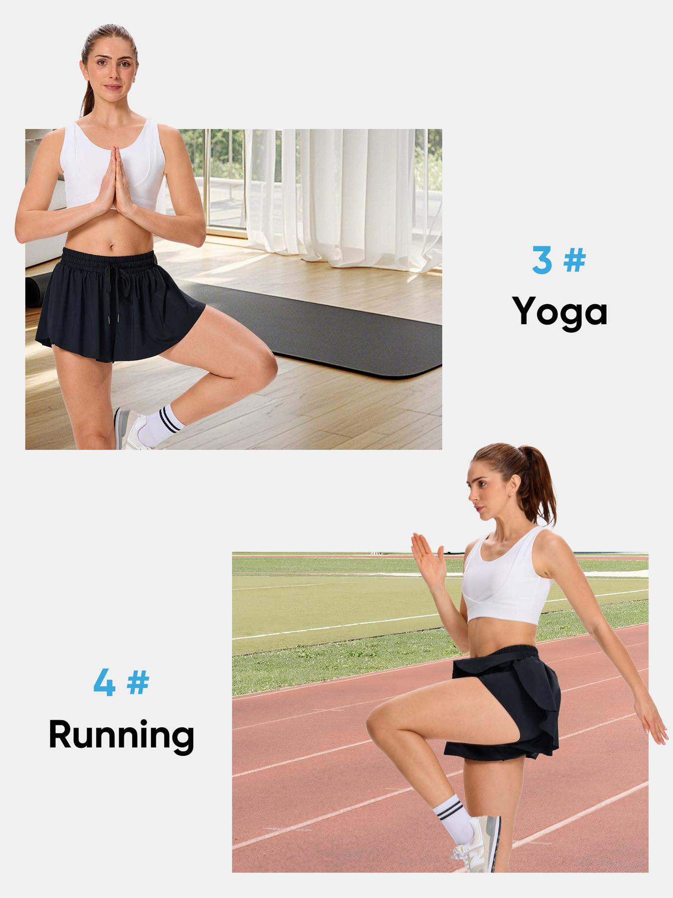 Women's 2-in-1 Flowy Athletic Skort, High Waist Tummy Control Tennis Shorts with Pockets, Elastic Drawstring Running Shorts for Gym Workout Casual Summer