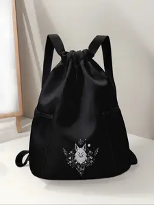 Wolf Pattern Drawstring Backpack, Large Capacity Durable Fitness Bag, Adjustable Straps, Sporty Beach Bag for Men & Women