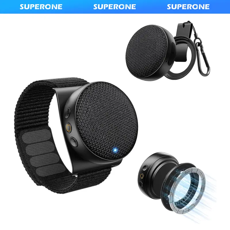 SUPERONE 2026 Upgraded 4-in-1 Portable Wearable Bluetooth Speaker - 60% Louder TWS, Hi-Fi Sound, IPX7 Waterproof, Dustproof Mesh, USB C, 12H Battery, 16 Levels Precise Volume Adjustment, Hang Clip, Wrist Watch, Hook, MagSafe Stand, for Running, Outdoors