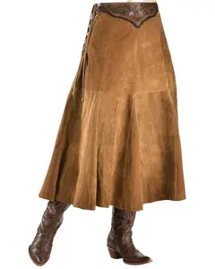 Kobler Leather Women's Women'S Choctaw Tooled Lace-Up Suede Skirt - Choctaw Cognac