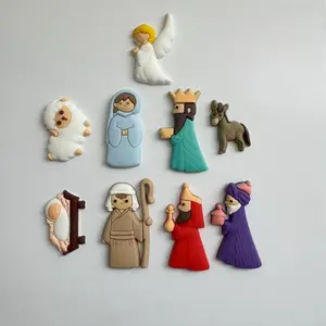 Mini Nativity Christmas Figurines Design Ornament, 9 Counts Self-adhesive Non-magnetic Christmas Decorations, DIY Small Accessories for Fridge & Phone Case