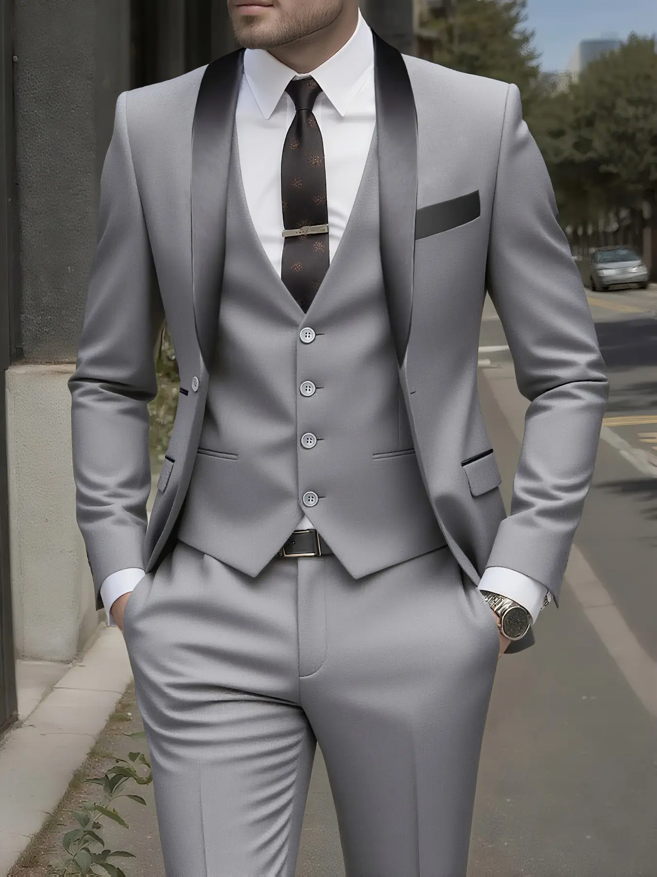 Men's 3pcs Suit Set, Blazer + Vest + Trousers, Groomsmen Business Formal, Stylish and Elegant, High-Quality Men's Wear, Perfect for Weddings, Business, and Parties