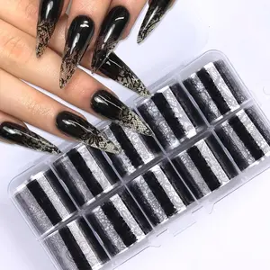10 Rolls Lace Nail Art Foil Transfer Sticker Kit Black Lace Flower Designs Nail Foils Decals Holographic Foils for DIY Acrylic Nails Manicure Wraps Decoration Accessories for Women Girls