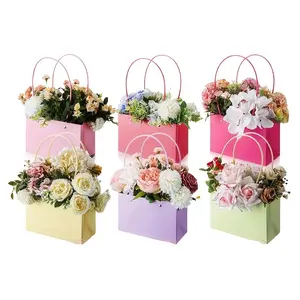 Elegant Gift Bags with Floral Prints—Pink, Yellow, Purple, and Green—Perfect for Weddings, Birthdays, Mother's Day, and Anniversaries.