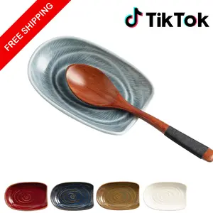 Ceramic Spoon Rest for Kitchen Counter & Stove Top, 5.1 Inch Porcelain Utensil Rest, Farmhouse Coffee & Cooking Accessory (grey)