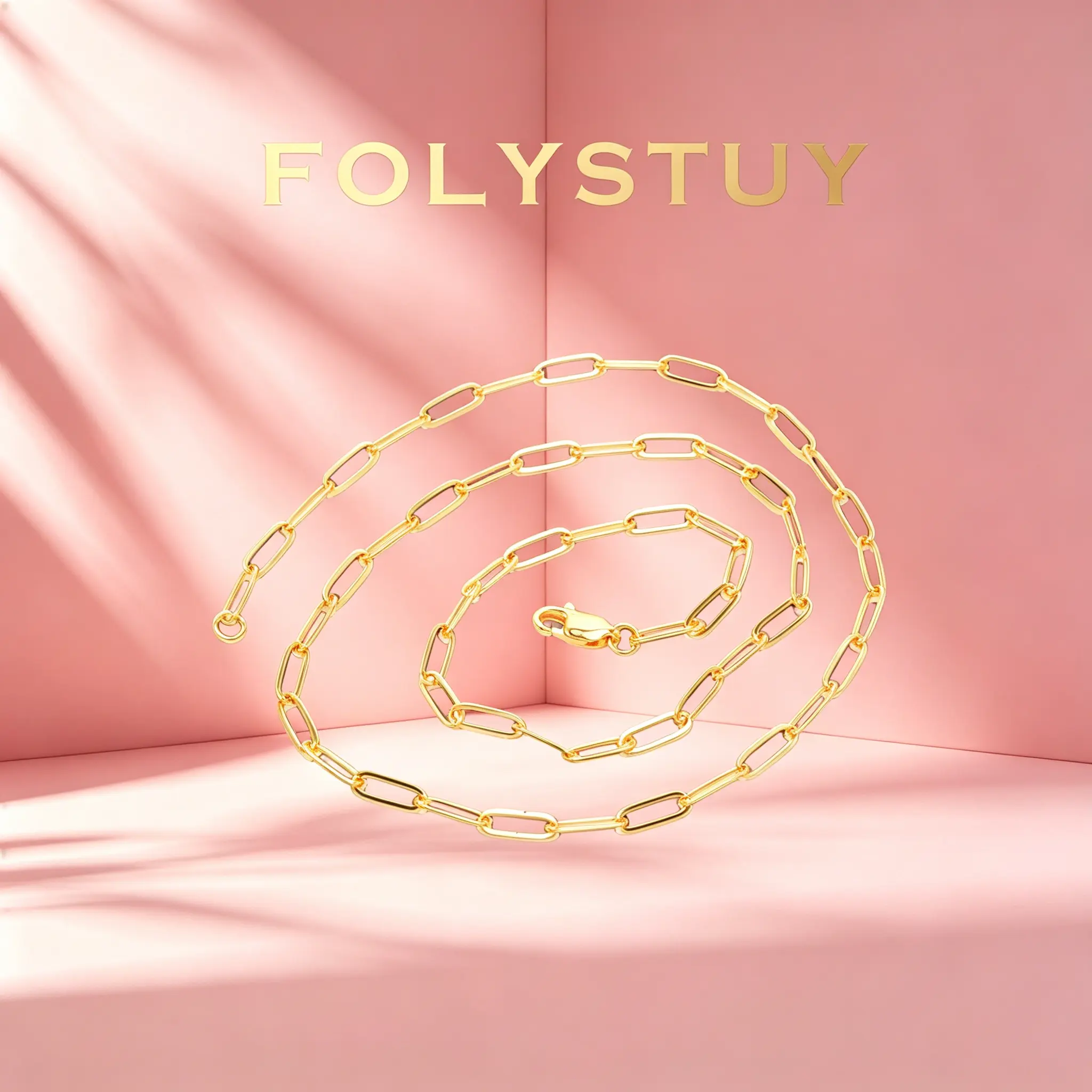 FOLYSTUY(Y133) Gold Chain Necklace - 3mm Width, 17.7in Length, Lobster Clasp, Sleek Layering Paperclip Chain, Gold Chain Necklaces