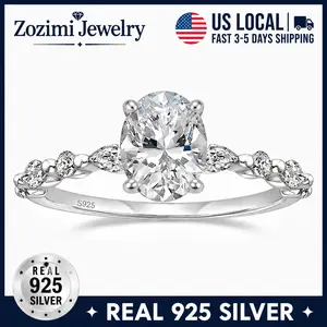 Zozimi 925 Sterling Silver Oval Cubic Zirconia Ring with Leaf-Shaped CZ Side Stones, Elegant Solitaire Engagement Ring for Women, Luxury Promise Jewelry, Anniversary Birthday Gift, Daily Wear Fashion Accessory
