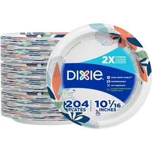 Dixie Large Paper Plates, 10 Inch, 204 Count, 2X Stronger*, Microwave-Safe, Soak-Proof, Cut Resistant, Disposable Plates for Everyday Breakfast, Lunch, & Dinner Meals Georgia-Pacific