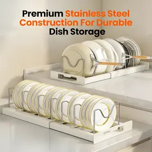 Pot Lids Organizer Rack for Cabinet & Countertop, 7+ Pan Lids Bakeware Organizer Holder with 7 Adjustable Compartments, Kitchen Storage Organization, Kitchen Gadgets Home Essentials (White)