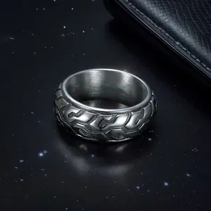 Men's Punk Retro Knight-Style Stainless Steel Metallic Silver Ring, Versatile Hip-Hop Party Nightclub Accessory with Multi Sizes, Stainless Steel Ring, Knight Style Rings