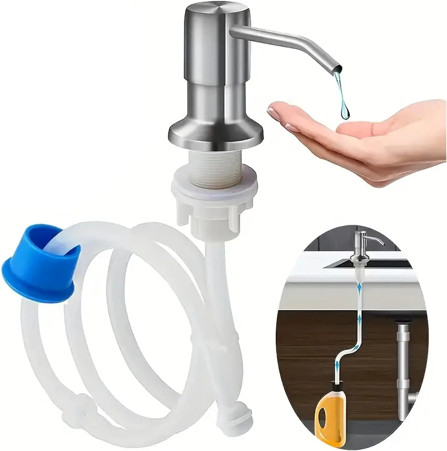 Soap Dispenser for Kitchen Sink, Premium Built in Sink Soap Dispenser Brushed Nickel, Under Sink Soap Dispenser Pump with Extension Tube kit, No More Refills Quick installation Built-in