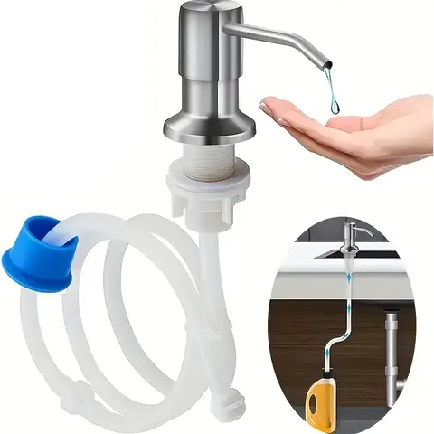 Soap Dispenser for Kitchen Sink, Premium Built in Sink Soap Dispenser Brushed Nickel, Under Sink Soap Dispenser Pump with Extension Tube kit, No More Refills Quick installation Built-in