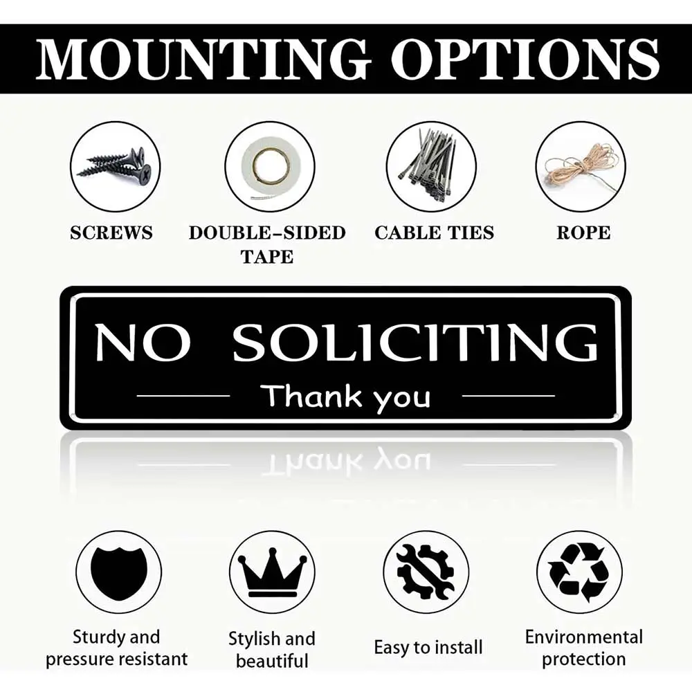 16x4 Inches Aluminum Metal Sign "NO SOLICITING Thank You" Privacy Sign for Home Front Door Porch Yard Garage Office Business Decorative Plaque Waterproof Durable Outdoor Indoor Use Modern Minimalist Wall Art Housewarming Gift for Homeowners