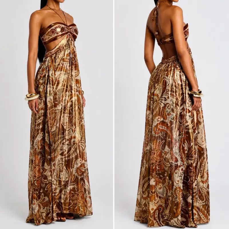 Sienna Tuscan Paisley Maxi Dress | Womans Maxi Summer Fall Y2K Boho Cutout Dress