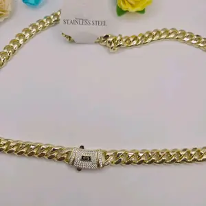 Monaco fashion necklace stainless steel with stones 24"inches 10mm