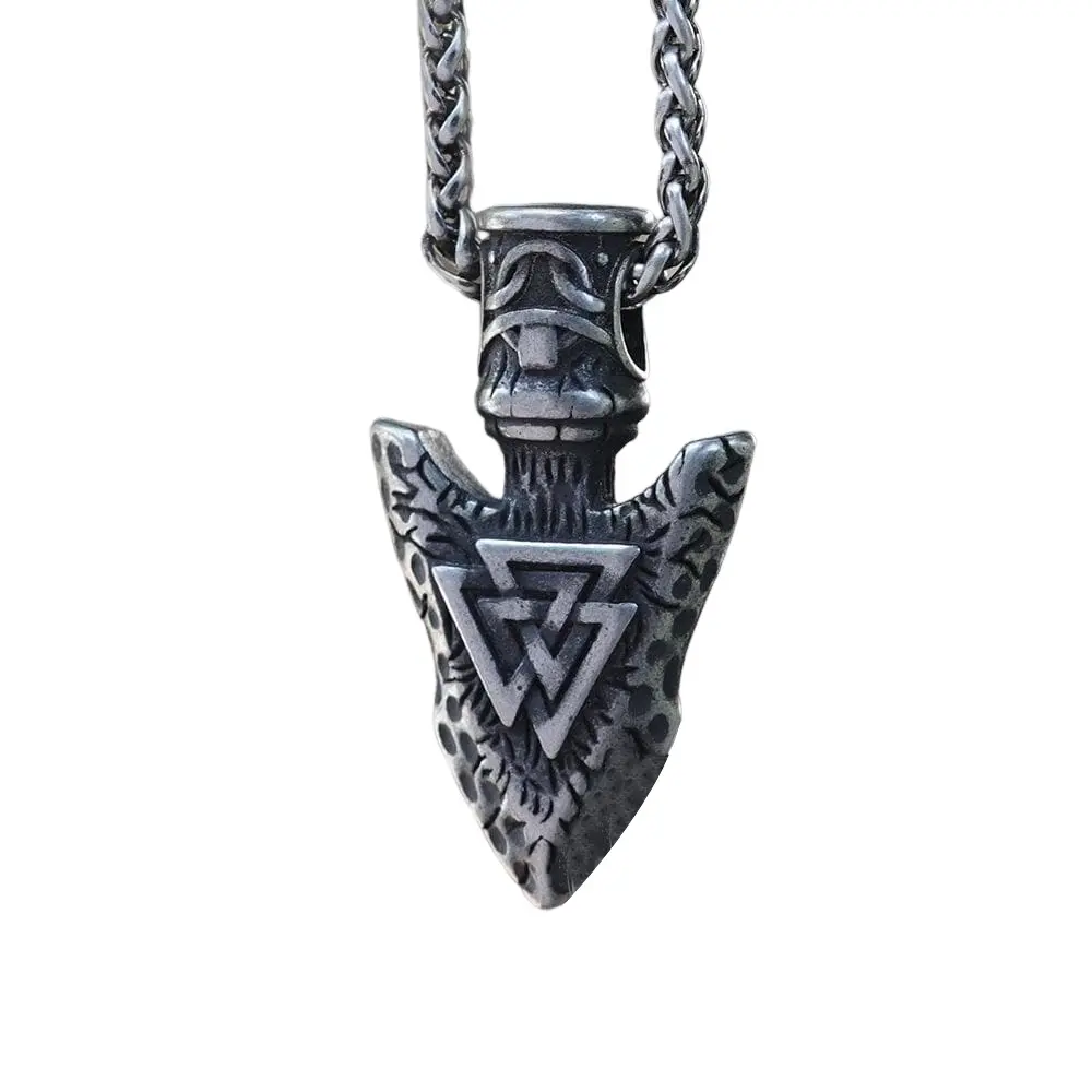 GTHIC Stainless Steel Valknut Stone Spear Viking Pendant Necklace, 22.6x40.1mm Mysterious Eco-Friendly Viking Themed Jewelry Gift for Men, Everyday