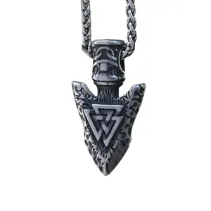 GTHIC Stainless Steel Valknut Stone Spear Viking Pendant for Men Jewelry Gifts