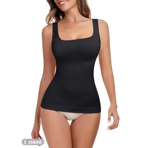 Women's Tummy Control Shapewear Tank Top, Seamless Square Neck Compression Top, Slimming Body Shapewear, Solid Backless Shaper