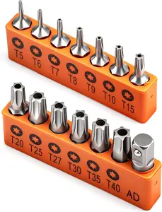 14-Piece Tamper Resistant Star Bits, S2 Alloy Steel, T5 - T40 Security Torx Bit Set