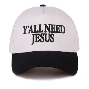 Y'all Need Jesus Two Tone Canvas Cotton Cap Ash Mocha Soft Breathable Versatile for Men Women Meaningful Message Casual Wear Comfort Style Distinctive 1 and 2 Pattern