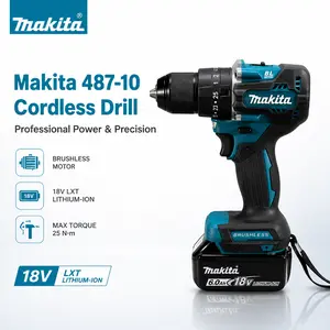 Makita 487-10 18V Brushless Cordless Drill Driver Power Tool 10mm Chuck 50N.m Max Torque 2-Speed 25-Torque Settings For Wood Metal Drilling Screw Driving Furniture Assembly And Home Diy Work With 6.0Ah Battery Kit