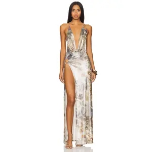 Jaded London Vixen Trim Maxi Dress in Blue Shimmer