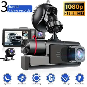 3 Channel 1080P Full HD Dash Cam with G-Sensor, Super Night Vision, Loop Recording & 24/7 Parking Mode - Universal Car Dash Camera for All Vehicles