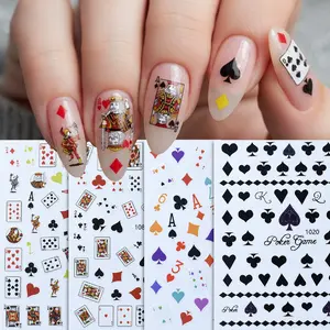 2pcs Fun Poker Card 3D Nail Art Stickers, Heart Spades Clubs Numbers DIY Nail Decorations, Funny Creative Nail Decals for Manicure