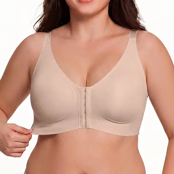Women's front-closure bra, wire-free, seamless, comfortable underwear, convenient front closure, push-up design for side bulges, everyday bra -- BE1782-2