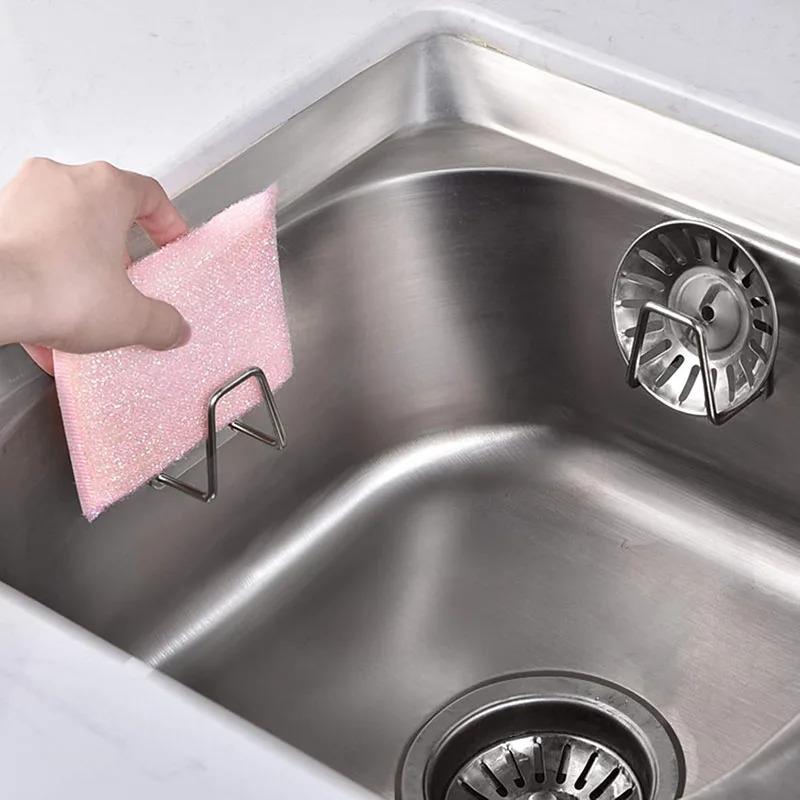 Kitchen Stainless Steel Sink Sponges Holder Drain Drying Rack Self Adhesive Storage Holder Wall Hooks Kitchen Organizer Tool