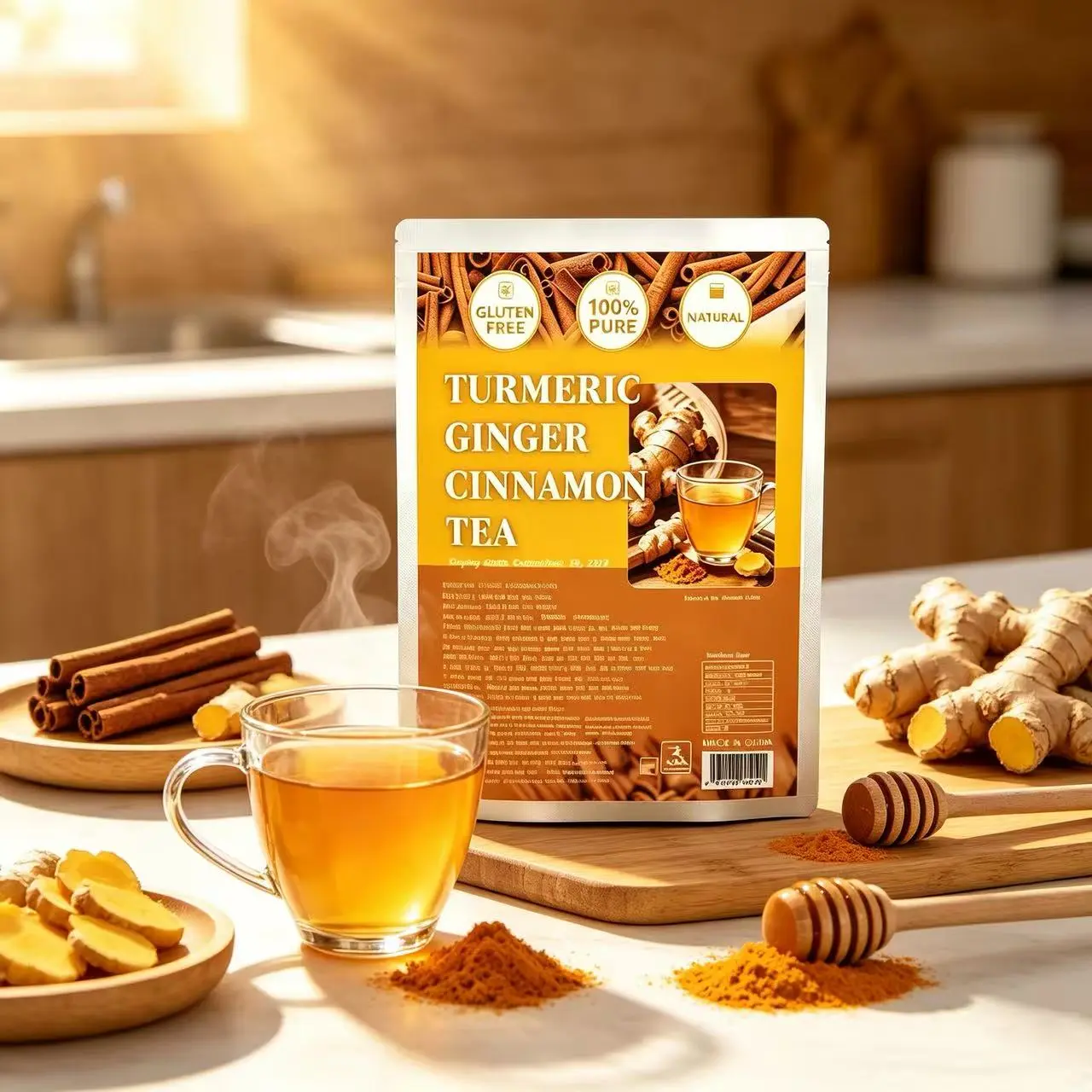 Natural Turmeric Herbal Tea Bags, Ginger Cinnamon Blend, Eco-Friendly Digestive Support