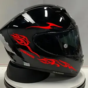 2PCS/SET For Helmets, Motorcycle Gear, Black & Red Sharp Flame Pattern + "SHARK" Logo + Dynamic Line Decor, Turn Items into Cool Dynamic Vibe, Travel with Bold Presence of "Cycling Sharp Flame Cool Style Accompanies"