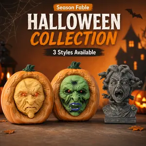 Season Fable Interactive Halloween Animated Ornament with Spooky Sound Effects, Pumpkin Witch Face & Medusa Horror Decor for Party and Haunted House Display