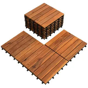 Bliss Outdoors Hardwood 6-Slat Interlocking Wood Deck Tiles, Natural, Set of 10 Bliss Outdoors Hardwood 6-Slat Interlocking Wood Deck Tiles, Natural, Set of 10