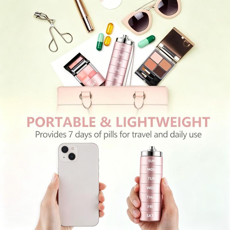 Metal WeeklyPill Organizer Stable & Anti-Tip Design Portable 7-Day Vitamin Organizer Stackable Waterproof Moisture Proof Large Pill Container for Vitamin, Fish Oil, Supplement