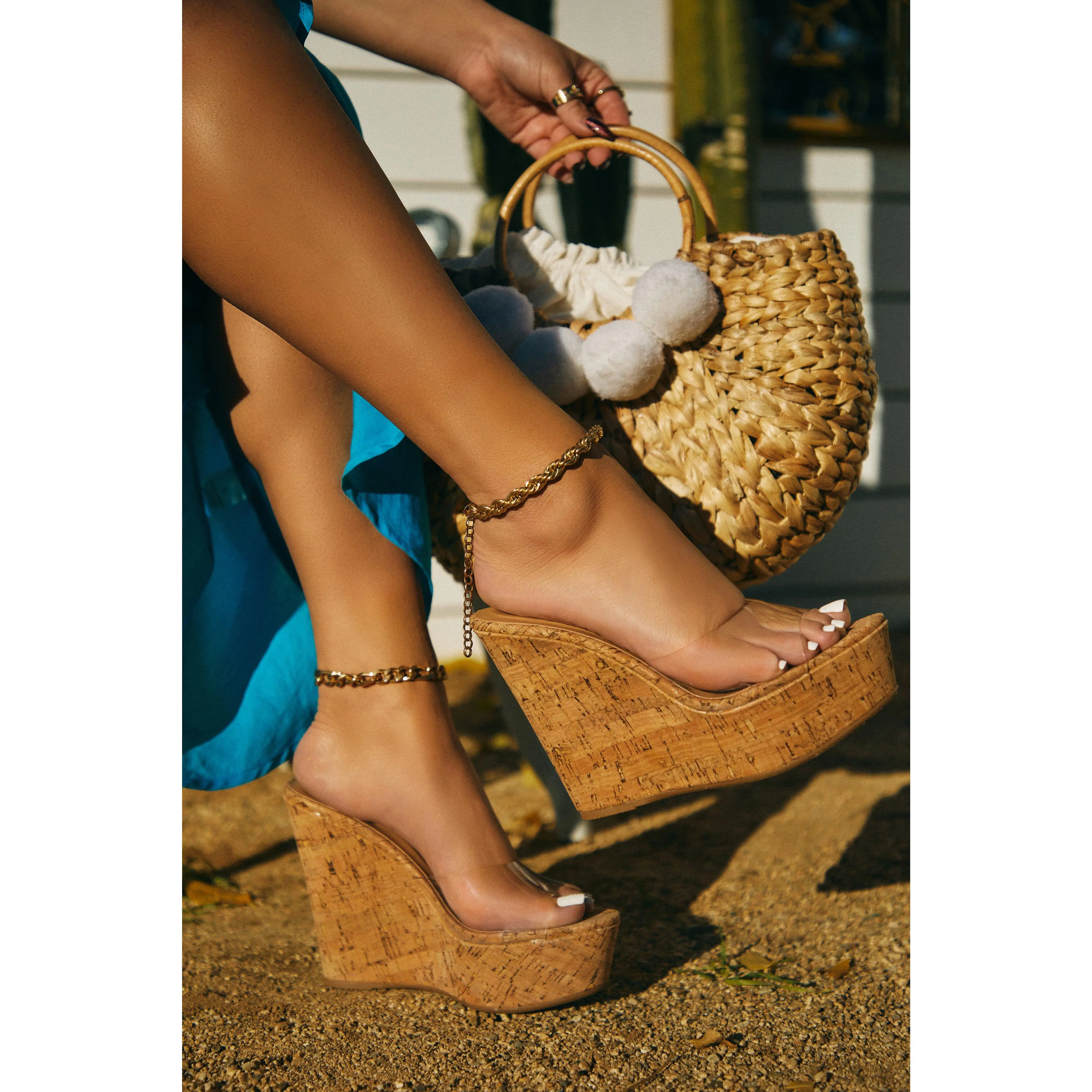 Summer in Cannes Platform Wedge Mules - Cork