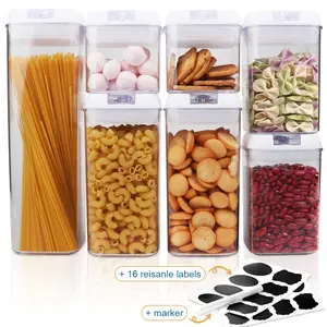 Airtight Food Storage Containers With Lids, 7 PCS BPA Free Kitchen Plastic Storage Containers for Dry Food,Flour and Sugar, for Pantry Organization and Storage