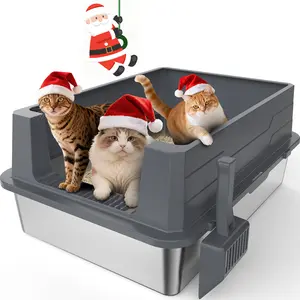 Extra Large Stainless Steel Litter Box, Enclosed Design with Lid for Big Cats & Multi-Cat Homes, High-Sided and Anti-Leakage, Non-Stick Surface