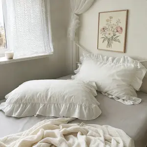 2pc Vintage Ruffle Flower Pillowcases, Pure Color Style, Vintage Ruffle Design, No Filling, Boho Bedding, Suitable for Bedroom Decor, Sofa Cushion, Bed Pillowcases Decoration