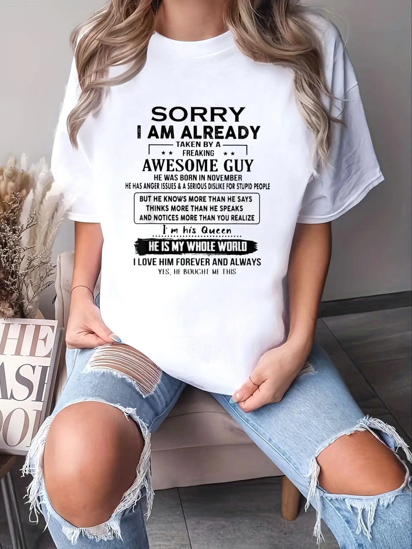 100% Cotton Unisex I'm Taken By A Freaking Awesome Guy He Was Born In November T-Shirt -Short Sleeve T-Shirt Women's Men's Graphic Tee Causal Tops