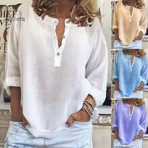 2026 New Spring Autumn Women’s Solid Color Casual Loose Long Sleeve Linen Shirt, Soft Breathable Fabric, Versatile Basic Blouse for Daily Casual Work and Outdoor Wear