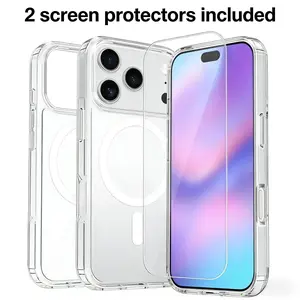 （2PCS Screen Protector）Magnetic phone Case for iPhone 17 16 15 14 13 12 pro max plus, Compatible with MagSafe, Shockproof, Clear
