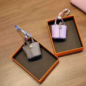 2025 Top selling Microfiber Leather Small Basket Bag Pendant Mini Cute Earphone Bag Pendant Keychain Car Pendant
