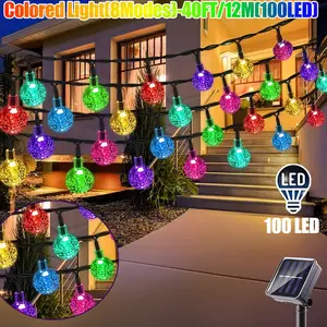 Waterproof Outdoor Solar String Lights 100 LED Muiltcolor 40 FT, Solar Powered Globe Patio Lights with 8 Lighting Modes, Ideal for Garden, Yard, Porch, Weddings and Party Decorations (Multicolor)