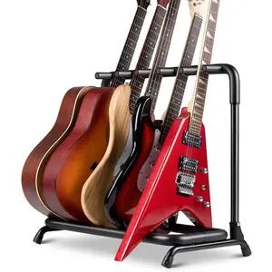 Multi Guitar Rack: Acoustic Guitar Display Rack 5 Holder Thick Padding with Classical Acoustic Electric Guitars and Bass CY0345