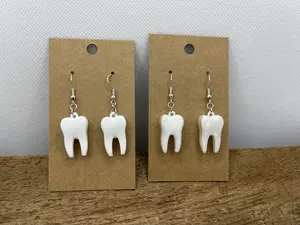 Custom 3D Printed Dental Tooth Dangle Earrings, Lightweight and Fun in Various Colors. Hypoallergenic Hook